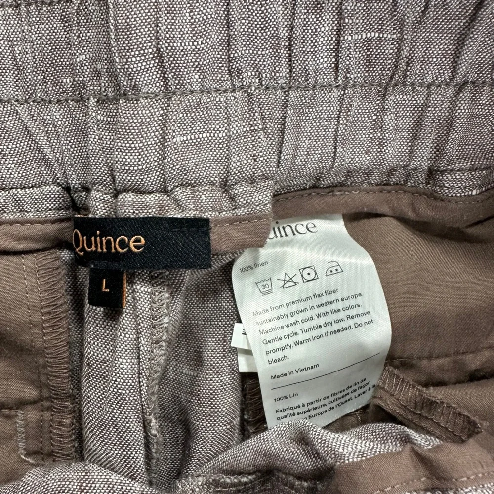 Quince European Linen Wide Leg Pants Taupe Brown Chambray L LB136875-JDAVN01